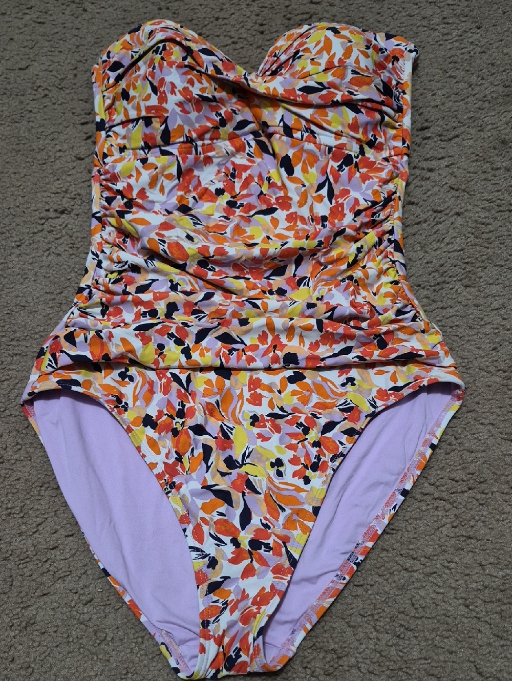 Anne Cole Floral One-Piece Swimsuit in Orange, Yellow, Navy & White